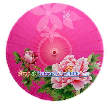 Asian China Dance Handmade Umbrella Stage Performance Umbrella Printing Peony Pink Oil-paper Umbrellas