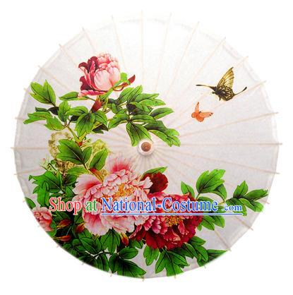 Asian China Dance Handmade Umbrella Stage Performance Umbrella Printing Peony Butterfly Oil-paper Umbrellas