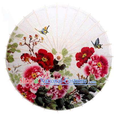 Asian China Dance Handmade Umbrella Stage Performance Umbrella Printing Peony Flowers Oil-paper Umbrellas