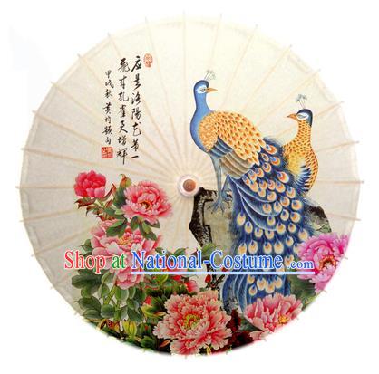 Asian China Dance Handmade Umbrella Stage Performance Umbrella Printing Peony Peacock Oil-paper Umbrellas