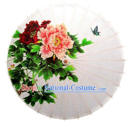 Asian China Dance Handmade Umbrella Stage Performance Umbrella Printing Peony Butterfly Oil-paper Umbrellas