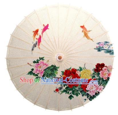 Asian China Dance Handmade Umbrella Stage Performance Umbrella Printing Peony Fishes Oil-paper Umbrellas