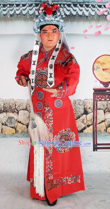 Chinese Beijing Opera Takefu Costume Red Embroidered Robe, China Peking Opera Imperial Bodyguard Embroidery Clothing