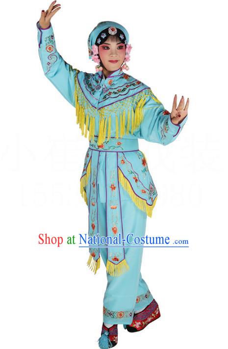 Chinese Beijing Opera Female Soldier Embroidered Costume, China Peking Opera Blues Embroidery Clothing