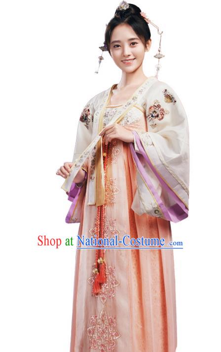 Traditional Chinese Ancient Tang Dynasty Imperial Princess Embroidered Costume and Headpiece Complete Set