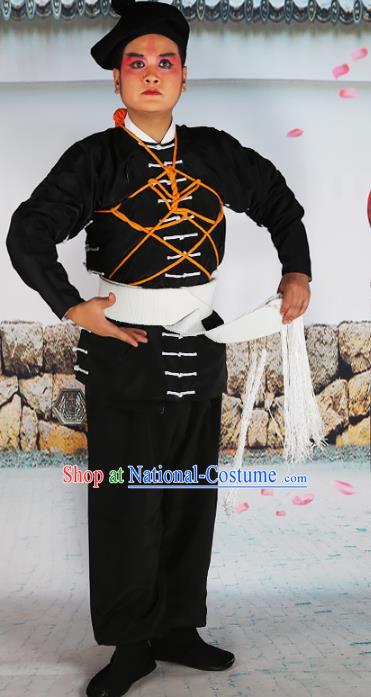 Chinese Beijing Opera Takefu Costume Black Embroidered Robe, China Peking Opera Embroidery Clothing