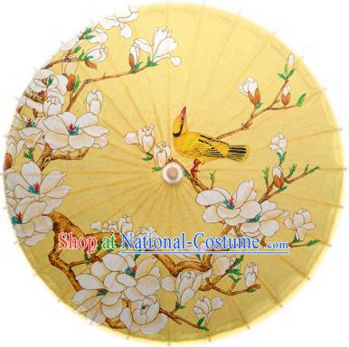 Asian China Dance Handmade Umbrella Stage Performance Umbrella Printing Magnolia Yellow Oil-paper Umbrellas