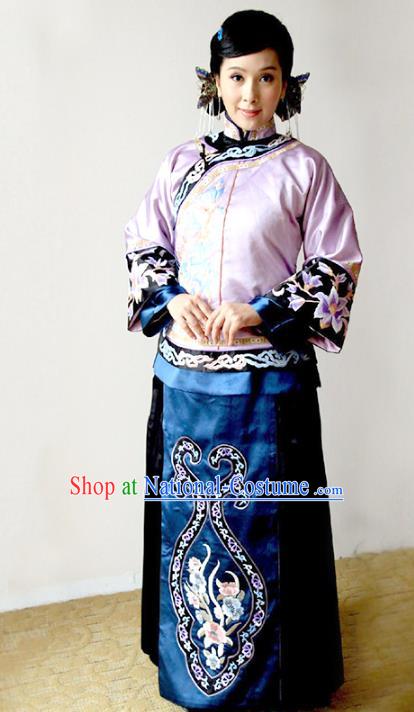 Traditional Chinese Ancient Qing Dynasty Xiuhe Suit Young Mistress Embroidered Costume