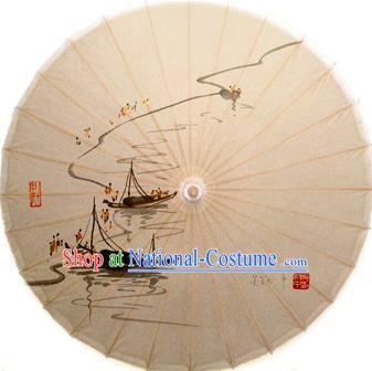 Asian China Dance Handmade Umbrella Stage Performance Props Umbrella Ink Painting Fishing Boat Oil-paper Umbrellas