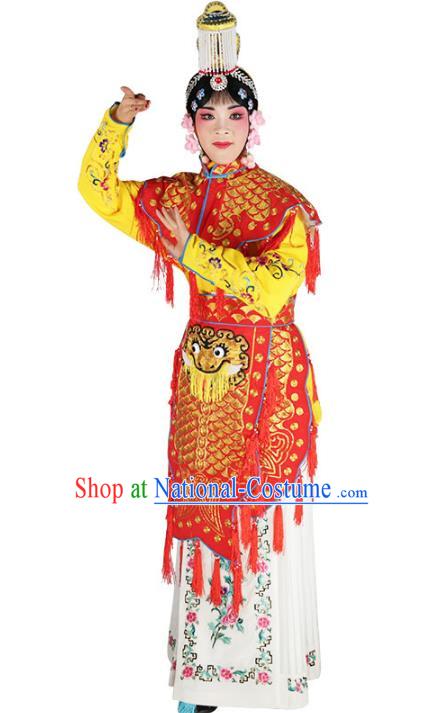 Chinese Beijing Opera Female Soldier Embroidered Red Costume, China Peking Opera Blues Embroidery Clothing