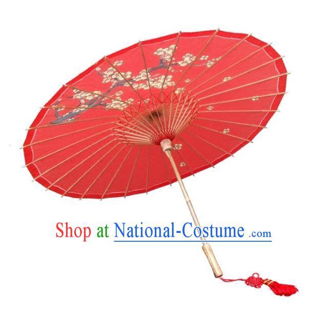 Asian China Dance Handmade Umbrella Stage Performance Props Red Umbrella Painting Plum Blossom Oil-paper Umbrellas