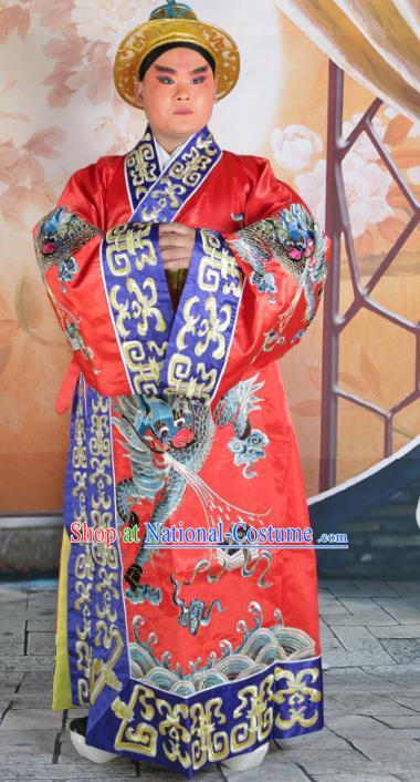 Chinese Beijing Opera Prime Minister Costume Red Embroidered Robe, China Peking Opera Officer Embroidery Clothing