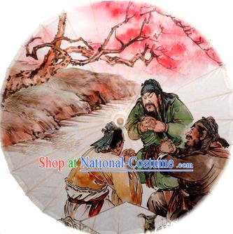 Asian China Dance Handmade Umbrella Stage Performance Props Umbrella Painting Three Chinese Heroes Oil-paper Umbrellas