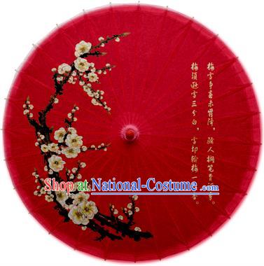 Asian China Dance Handmade Umbrella Stage Performance Props Red Umbrella Painting Plum Blossom Oil-paper Umbrellas