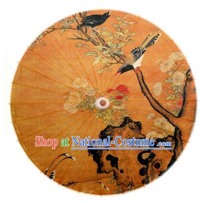 Asian China Dance Handmade Umbrella Ink Painting Plum Blossom Birds Oil-paper Umbrella Stage Performance Props Umbrellas