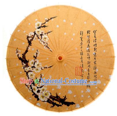 Asian China Dance Handmade Umbrella Ink Painting Plum Blossom Brown Oil-paper Umbrella Stage Performance Props Umbrellas