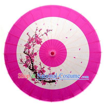 Asian China Dance Handmade Umbrella Ink Painting Plum Blossom Rosy Oil-paper Umbrella Stage Performance Props Umbrellas