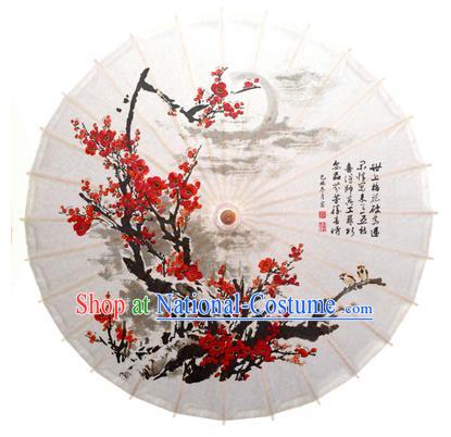 China Traditional Dance Handmade Umbrella Painting Plum Blossom White Oil-paper Umbrella Stage Performance Props Umbrellas