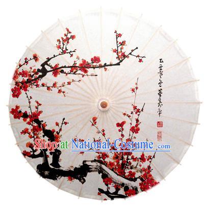 China Traditional Dance Handmade Umbrella Ink Painting Red Plum Blossom Oil-paper Umbrella Stage Performance Props Umbrellas