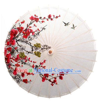 China Traditional Dance Handmade Umbrella Ink Painting Plum Blossom Birds Oil-paper Umbrella Stage Performance Props Umbrellas