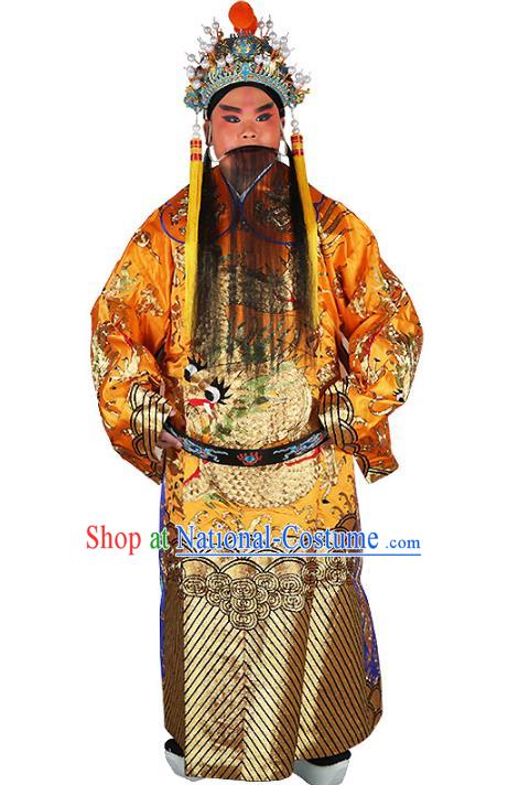 Chinese Beijing Opera Prime Minister Costume Yellow Embroidered Robe, China Peking Opera Officer Embroidery Clothing