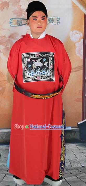 Chinese Beijing Opera Minister Costume Red Embroidered Robe, China Peking Opera Officer Embroidery Clothing