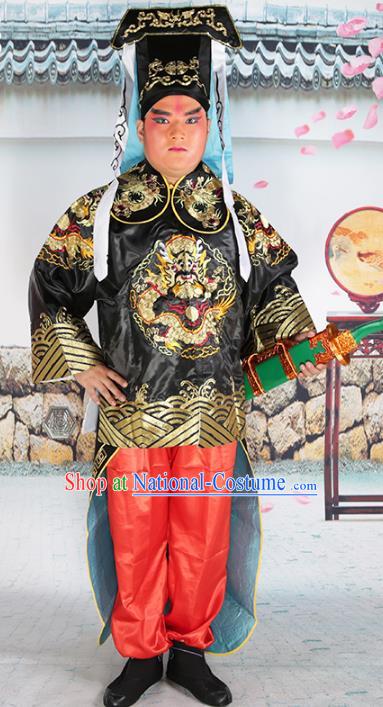 Chinese Beijing Opera Takefu Costume Black Embroidered Robe, China Peking Opera Imperial Bodyguard Embroidery Clothing