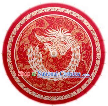 China Traditional Dance Handmade Wedding Umbrella Printing Phoenix Red Oil-paper Umbrella Stage Performance Props Umbrellas