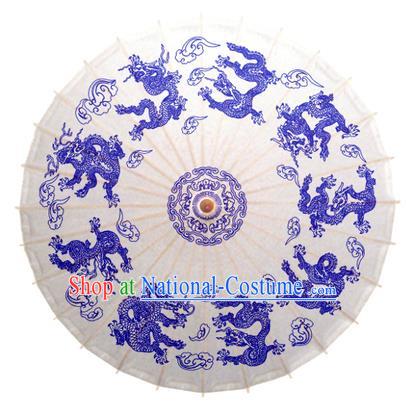 China Traditional Dance Handmade Umbrella Painting Dragons Oil-paper Umbrella Stage Performance Props Umbrellas