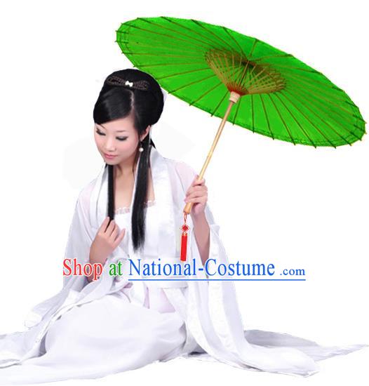 China Traditional Dance Handmade Umbrella Green Oil-paper Umbrella Stage Performance Props Umbrellas