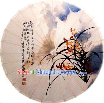 China Traditional Dance Handmade Umbrella Ink Printing Orchid Oil-paper Umbrella Stage Performance Props Umbrellas