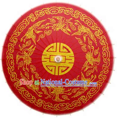 China Traditional Dance Handmade Umbrella Printing Crane Red Oil-paper Umbrella Stage Performance Props Umbrellas