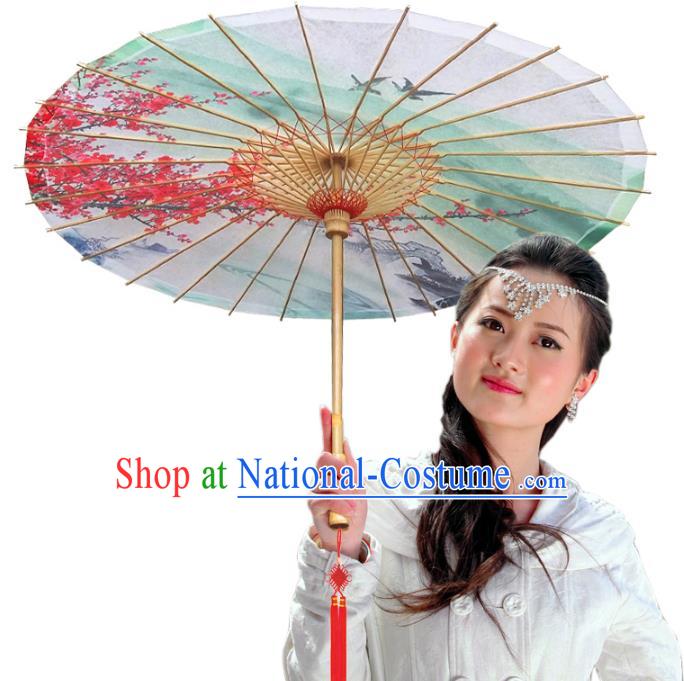 China Traditional Dance Handmade Umbrella Printing Wintersweet Crane Red Oil-paper Umbrella Stage Performance Props Umbrellas