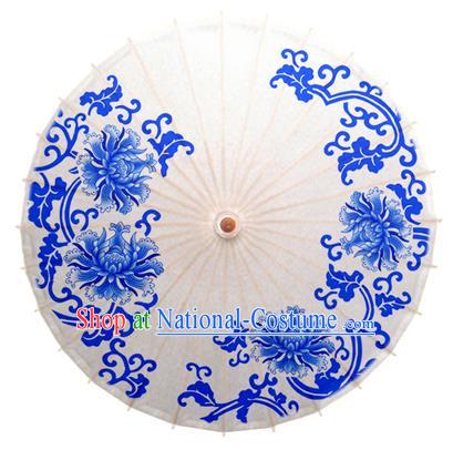 China Traditional Dance Handmade Umbrella Printing Blue Peony Oil-paper Umbrella Stage Performance Props Umbrellas