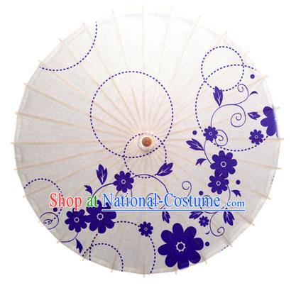 China Traditional Dance Handmade Umbrella Printing Blue Flowers Oil-paper Umbrella Stage Performance Props Umbrellas