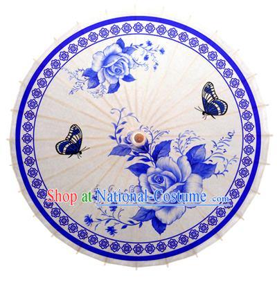 China Traditional Dance Handmade Umbrella Printing Rose Butterfly Oil-paper Umbrella Stage Performance Props Umbrellas