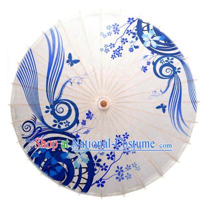 China Traditional Dance Handmade Umbrella Blue and White Porcelain Oil-paper Umbrella Stage Performance Props Umbrellas