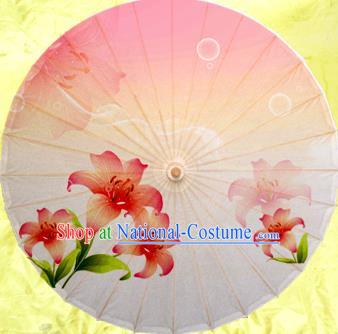 China Traditional Dance Handmade Umbrella Painting Lily Flower Oil-paper Umbrella Stage Performance Props Umbrellas