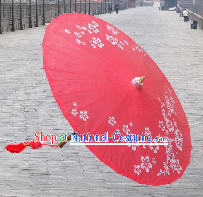 China Traditional Dance Handmade Umbrella Painting Flowers Red Oil-paper Umbrella Stage Performance Props Umbrellas