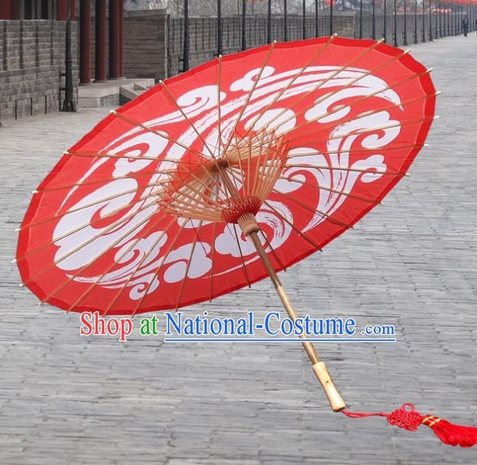 China Traditional Dance Handmade Umbrella Wedding Red Auspicious Clouds Oil-paper Umbrella Stage Performance Props Umbrellas