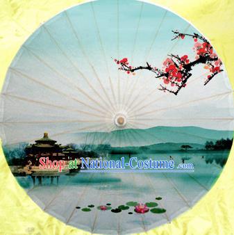 China Traditional Dance Handmade Umbrella Green Oil-paper Umbrella Stage Performance Props Umbrellas