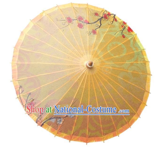 China Traditional Dance Handmade Umbrella Ink Painting Wintersweet Yellow Oil-paper Umbrella Stage Performance Props Umbrellas