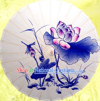 Handmade China Traditional Dance Painting Dragonfly Lotus Umbrella Oil-paper Umbrella Stage Performance Props Umbrellas