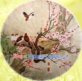 Handmade China Traditional Dance Painting Peach Blossom Birds Umbrella Oil-paper Umbrella Stage Performance Props Umbrellas