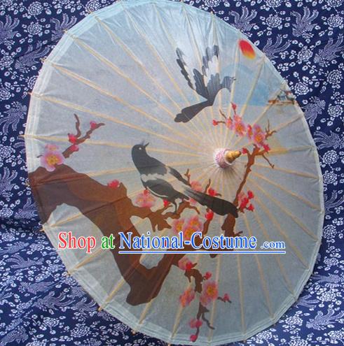 Handmade China Traditional Dance Painting Wintersweet Magpie Umbrella Oil-paper Umbrella Stage Performance Props Umbrellas