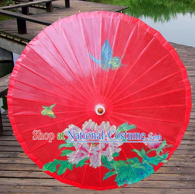 Handmade China Traditional Dance Painting Peony Wedding Red Umbrella Oil-paper Umbrella Stage Performance Props Umbrellas