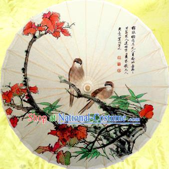 Handmade China Traditional Dance Painting Red Leaf Umbrella Oil-paper Umbrella Stage Performance Props Umbrellas