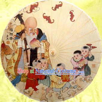 Handmade China Traditional Dance Painting God of Longevity Umbrella Oil-paper Umbrella Stage Performance Props Umbrellas