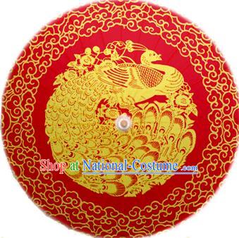 Handmade China Traditional Dance Painting Phoenix Wedding Red Umbrella Oil-paper Umbrella Stage Performance Props Umbrellas