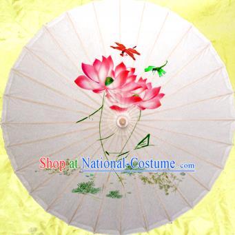 Handmade China Traditional Dance Painting Red Lotus Umbrella Oil-paper Umbrella Stage Performance Props Umbrellas